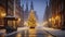 A Beautiful Christmas Tree Illuminates the Old Town on a Wintry Night