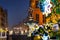 Beautiful Christmas tree and Neptune's Fountain in Gdansk at winter. Poland