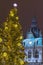 Beautiful Christmas tree and Town Hall building at famous main square Hauptplatz , in winter by night, in the city center of Graz