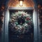 Beautiful Christmas wreath hanging on seasonal door