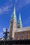 A beautiful church building with twin spires