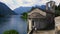 The beautiful church of San Giacomo on the shores of Lake Como, a church symbol of Romanesque architecture.italian Alps