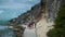 Beautiful cinematic hill cliffs at seaside. Wonderful wild beach with rocks.