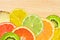 Beautiful citrus fruits of lemon, orange, grapefruit, lime
