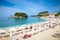 Beautiful city beach on Ionian Sea in Parga, Greece.