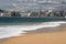 Beautiful city of san sebastian, view from sandy beach of la concha bay, basque country, spain