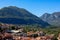 Beautiful cityscape of Lauria laying at the foot of green mountains in Basilicata, southern Italy