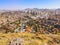 Beautiful cityscape with old and new districts of Ankara, Turkey. Ruins of old houses, ancient huts with red tiled roofs and