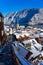 beautiful cityscape of the special city Hallstatt in Austria Salzkammergut snowy winter mountains and lake and church