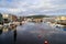 Beautiful cityscapes in Trondheim with river and yachts at dusk in summer