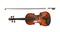 Beautiful classic violin and bow  on background, top view. Musical instrument