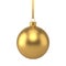 Beautiful clean metallic golden Christmas tree decor ball with shine glare rope hanging on spruce