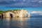 Beautiful cliffs Aval of Etretat, rocks and natural arch landmark of famous coastline, sea landscape, Normandy, France, Europe