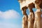 Beautiful close up statues view of Erechtheion