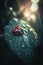 Beautiful close-up view of a ladybug on a dewy tree leaf