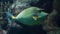 Beautiful closeup of a bluespine unicorn fish swimming under water, tropical fish specie from the indo-pacific ocean