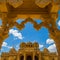 A beautiful closeup carvings of an exterior of hindu temple.