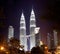 Beautiful closeup night view of Kuala Lumpur twin tower building