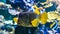 Beautiful closeup shot of exotic yellow boxfish fish (Lactoria cornuta) in aquarium