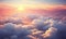 beautiful clouds with a lovely sunset, colorful and realistic aerial view. Generative AI