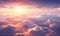 beautiful clouds with a lovely sunset, colorful and realistic aerial view. Generative AI