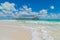 Beautiful clouds over the ocean. Destroyed jetty in the ocean. Houseboat. Beautiful beach. Isla blanca