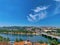 Beautiful cloudscape over a  riverfront city Coimbra in Portugal