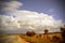 Beautiful cloudscape and storm over road through countryside