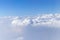 Beautiful cloudy sky from aerial view. Airplane view above clouds.