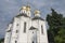 Beautiful cloudy sky over the ancient Orthodox Church of St. Catherine in the Ukrainian city of Chernihiv. An example of Ukrainian