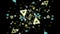 Beautiful cluster of numerous multicolored neon triangles floating in an abstract environment on a black. Animation