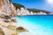 The beautiful coast at Fteri Beach on the island of Kefalonia, Greece