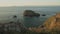 Beautiful Coastal Dusk Landscape, Puffin Colony on Picturesque Golden Rocky Cliffedge, Rock Formatio