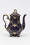 Beautiful cobalt blue colored vintage porcelain teapot with gold ornament
