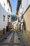 Beautiful cobblestone street in Rubielos de Mora, Teruel, Spain. Clear and sunny day