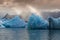 Beautiful cold dramatic sunset landscape picture of icelandic glacier lagoon bay. Iceland, Jokulsarlon lagoon