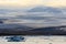 Beautiful cold dramatic sunset landscape picture of icelandic glacier lagoon bay. Iceland, Jokulsarlon lagoon