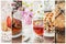 Beautiful collage of cookies, waffles, marshmallows, baklava, meringue and tea, made from six photos. Great examples of homemade