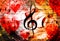 Beautiful collage with hearts and music notes and music clefs, symbolizining the love to music.