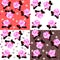 Beautiful collection of four seamless ditsy floral pattern with pink roses on various backgrounds