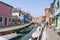 Beautiful colored houses of the old fishermans city Burano in t