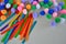 Beautiful colored sticks and flannel balls for kindergarten children practice