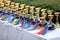 Beautiful colorful awards on the table to the winners of the races