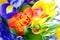 Beautiful colorful bouquet of fresh spring flowers