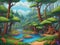 Beautiful colorful cartoon landscape for art design