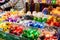 Beautiful colorful christmas decorations and balls in Wien Rathaus Market, Austria