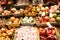 Beautiful colorful christmas decorations and balls in Wien Rathaus Market, Austria