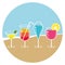 Beautiful and colorful cocktails on the beach. Vector avatar icon 2.