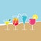 Beautiful and colorful cocktails on the beach. Vector icon illustration.