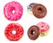 Beautiful colorful donuts with sprinkles. Collection of donuts.